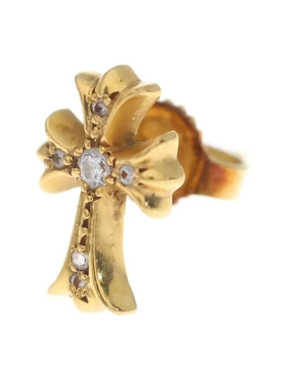 Chrome Hearts 22k CH Crs 2 Fat P Dia CH Crossfat Stud Earrings Pave Diamond Gold